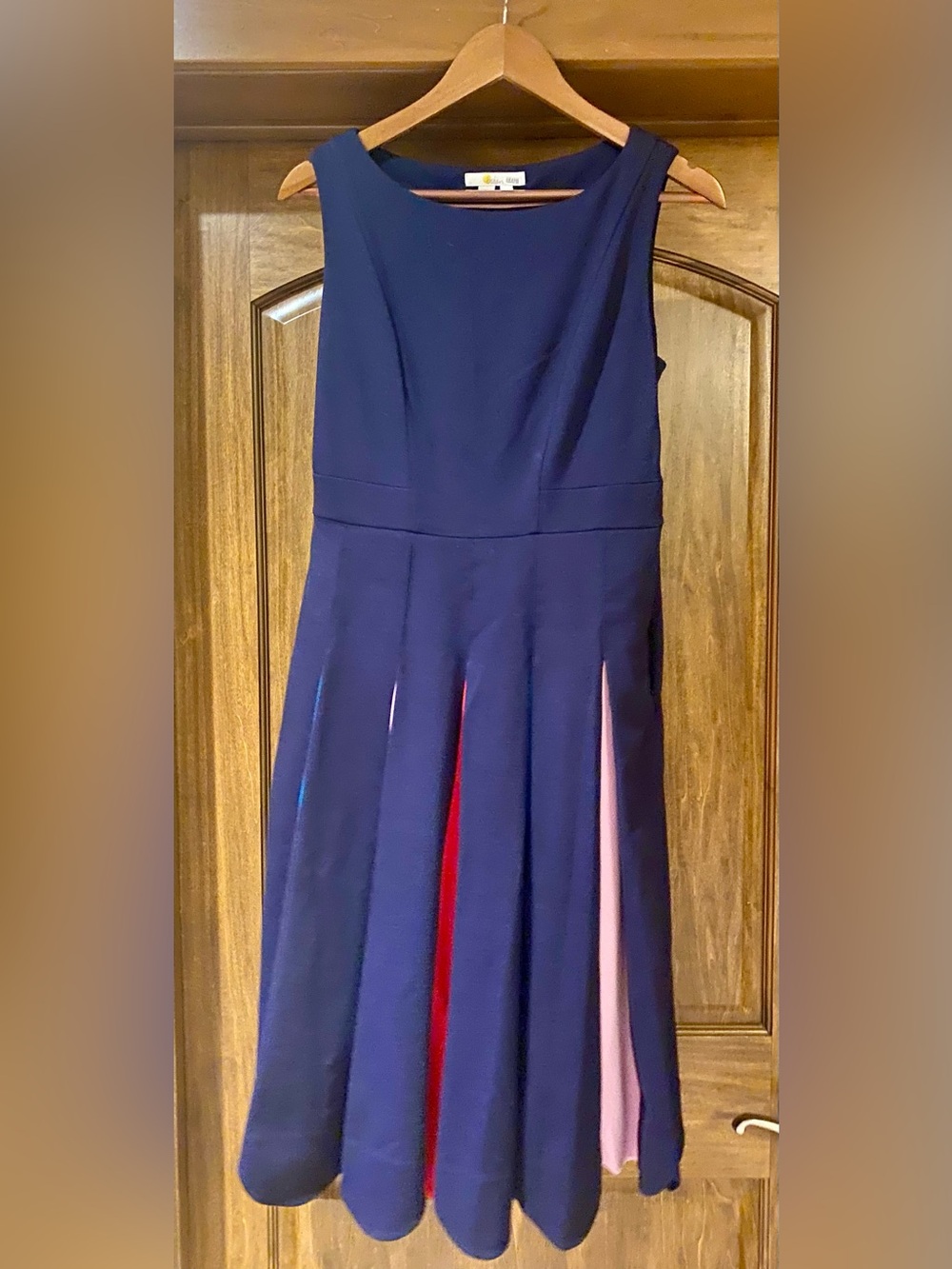 Boden Navy A-Line Skirt with Color-Contrast Inset Panels